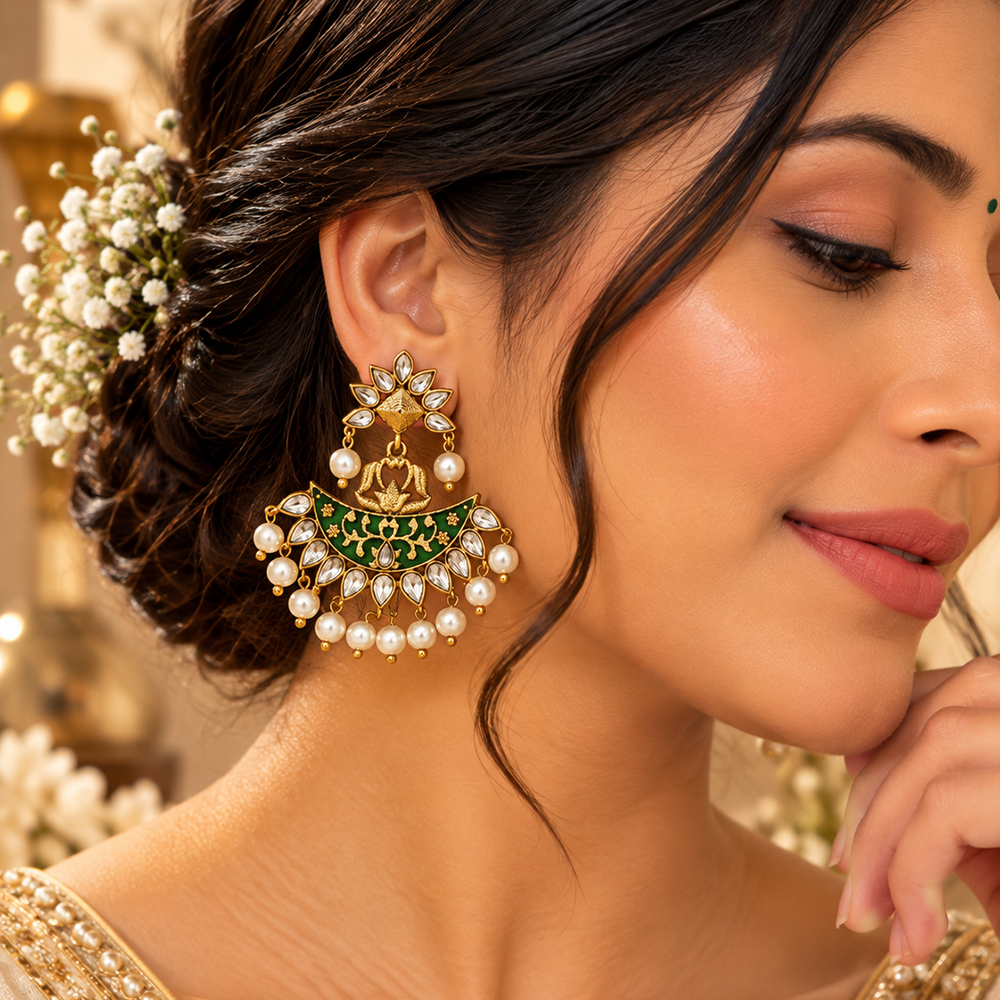 The99Jewel Elegant Kundan Stone Dangler Earrings with Pearl Drops | Traditional Indian Jewellery