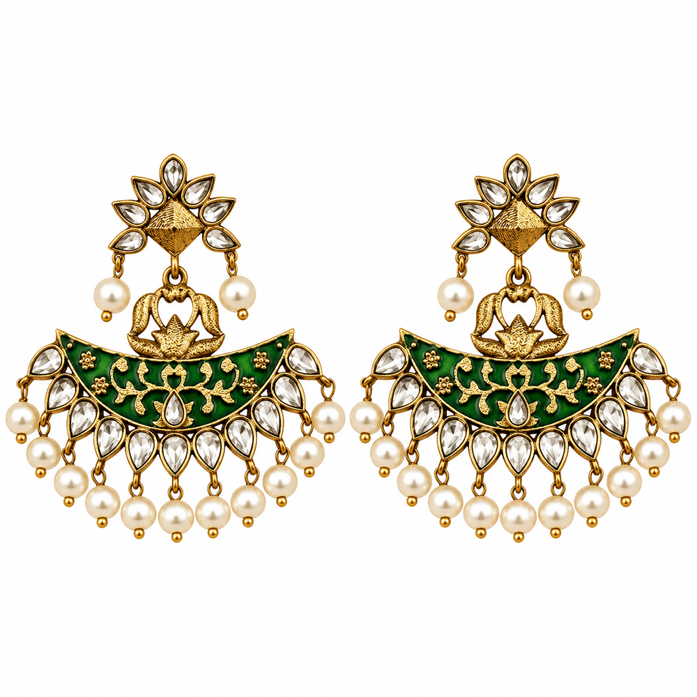 The99Jewel Elegant Kundan Stone Dangler Earrings with Pearl Drops | Traditional Indian Jewellery