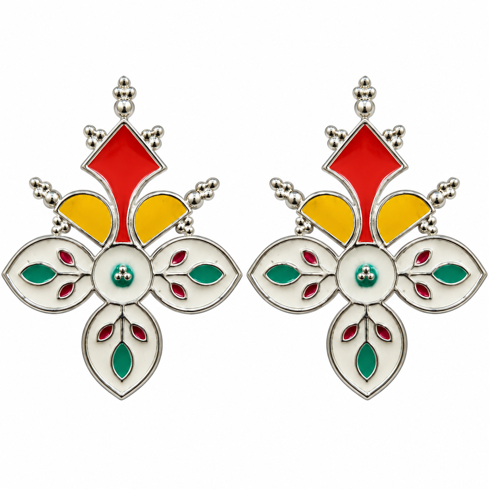 The99Jewel Stylish Floral Shape Silver Plated Meenakari Stud Earrings for Women