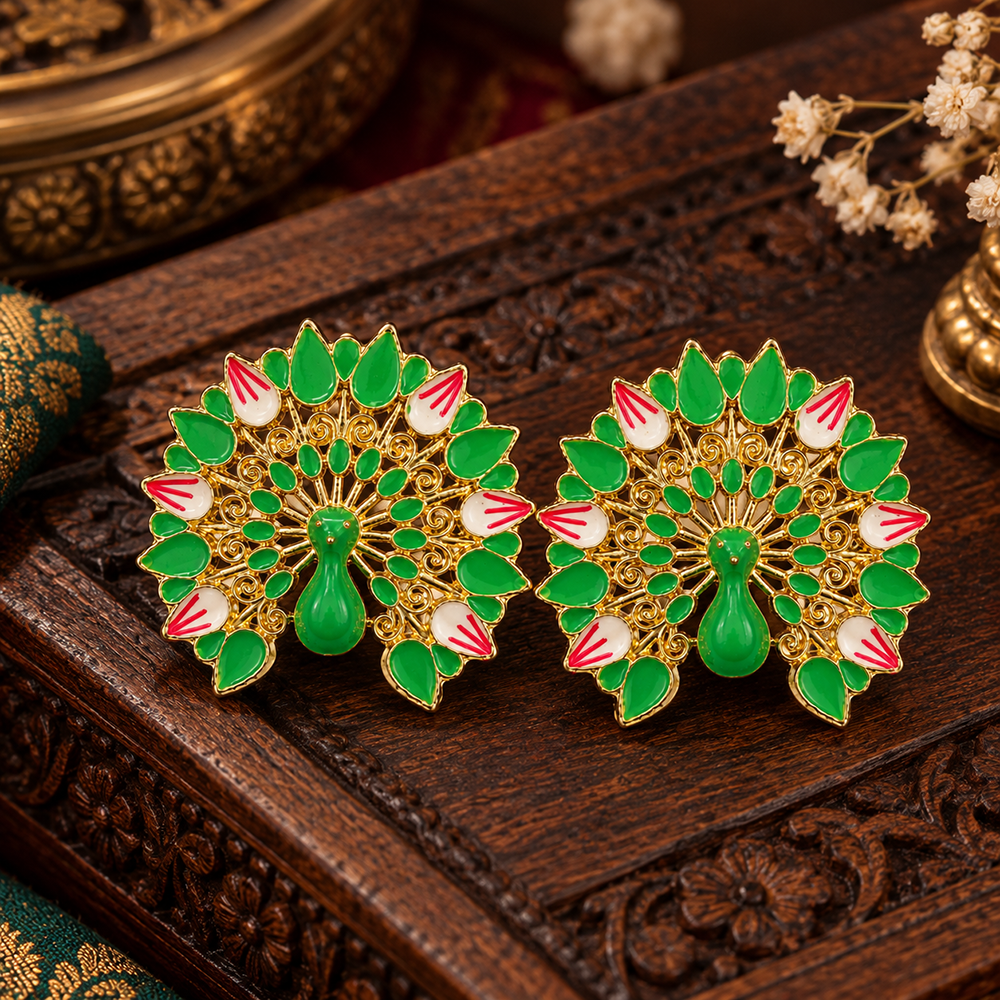 The99Jewel Graceful Peacock Shape Meenakari Stud Earrings | Gold Plated Fashion Jewellery