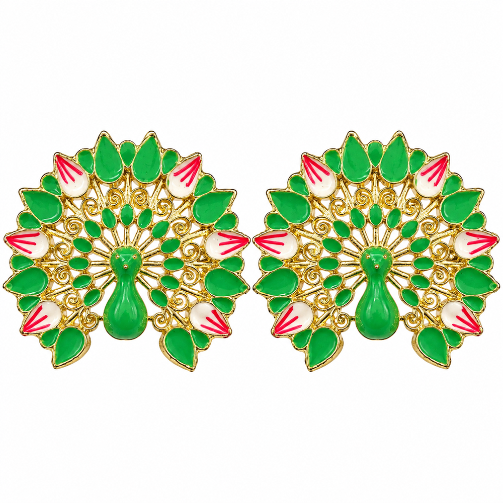 The99Jewel Graceful Peacock Shape Meenakari Stud Earrings | Gold Plated Fashion Jewellery