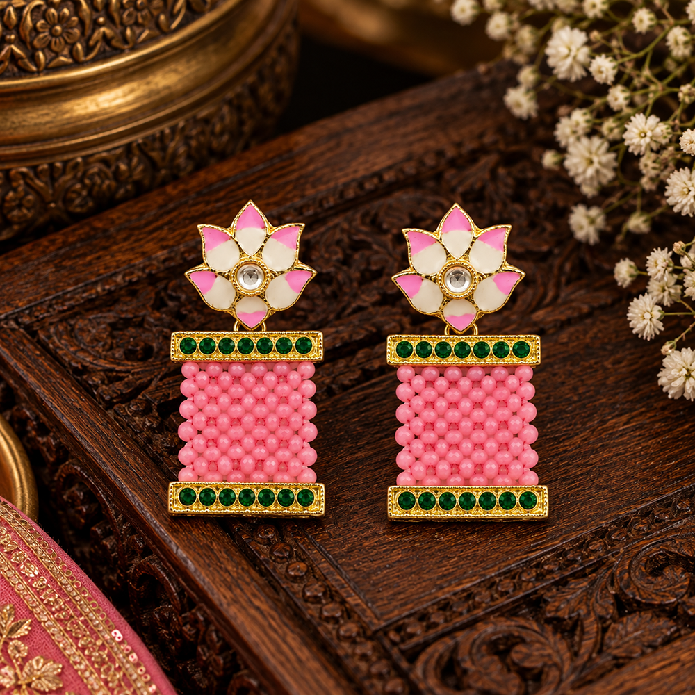 The99Jewel Beautiful Floral and Rectangular Shape Dangler Earrings | Gold Plated Fashion Jewellery