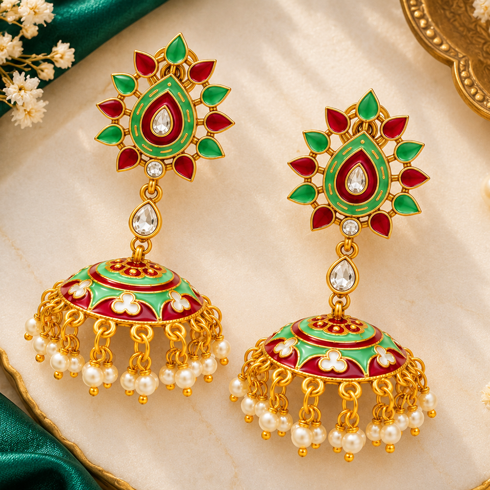 The99Jewel Designer Festive Meenakari Jhumka Earrings