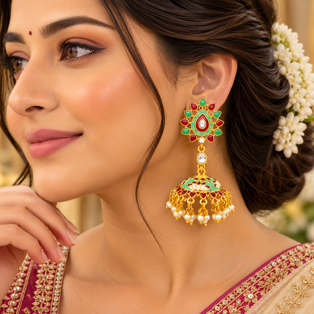 The99Jewel Designer Festive Meenakari Jhumka Earrings