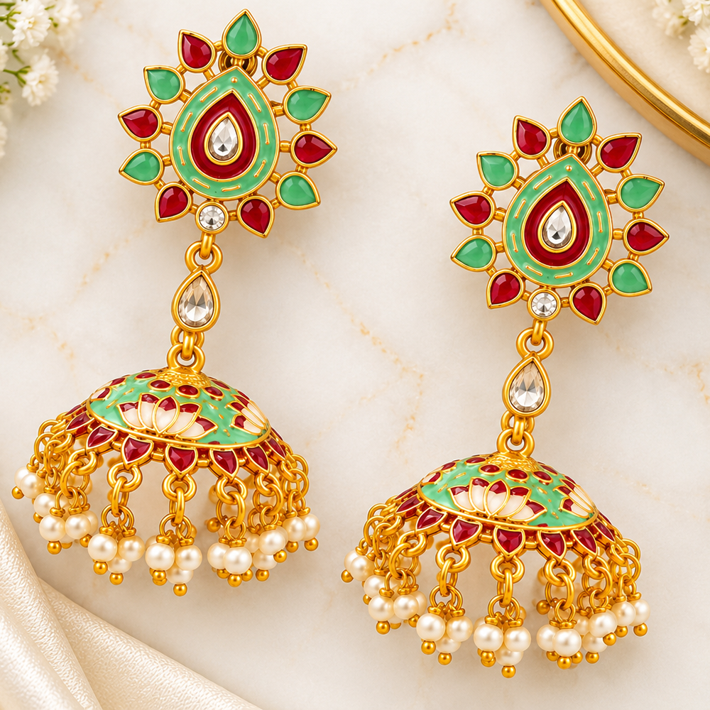 The99Jewel Designer Festive Meenakari Jhumka Earrings