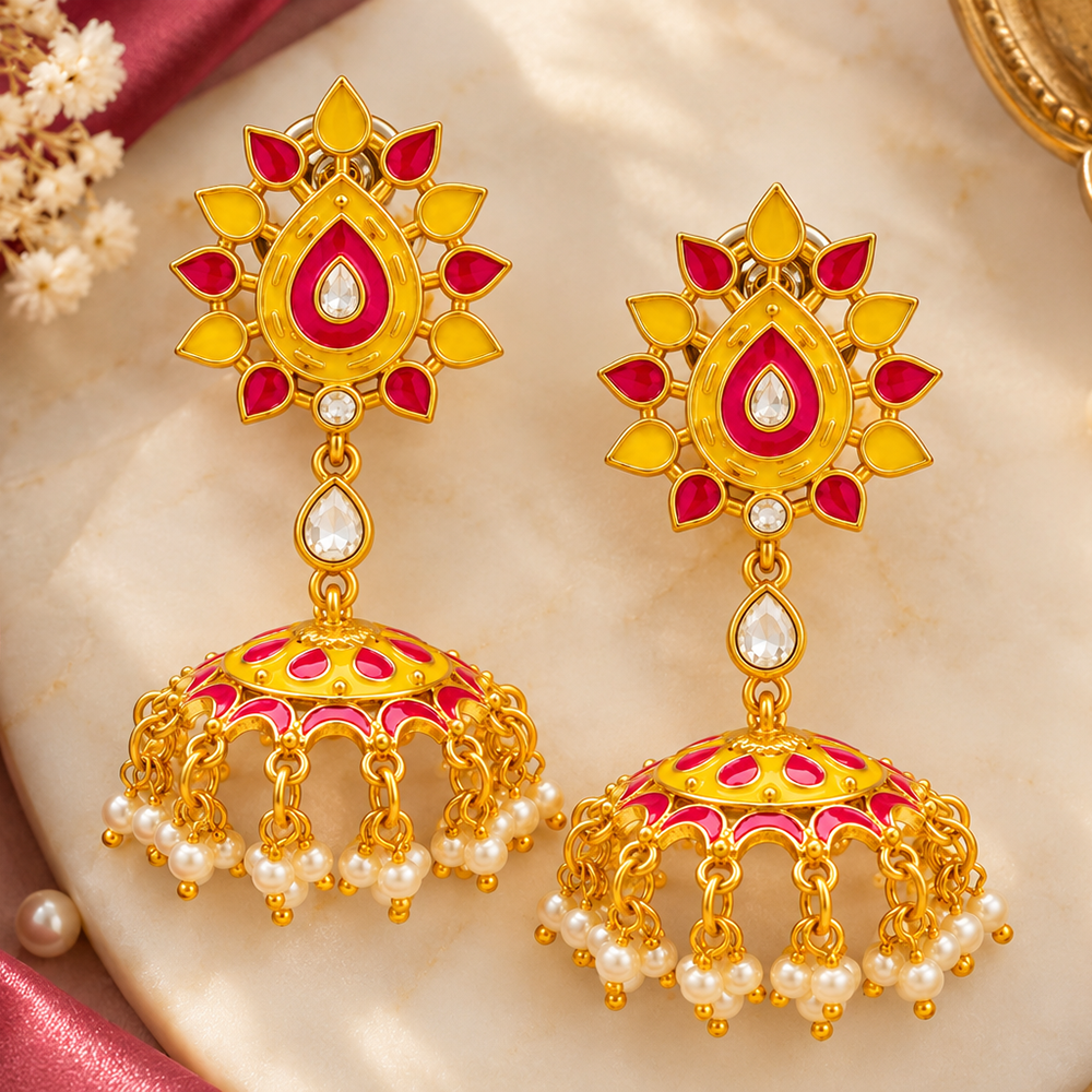 The99Jewel Designer Festive Meenakari Jhumka Earrings