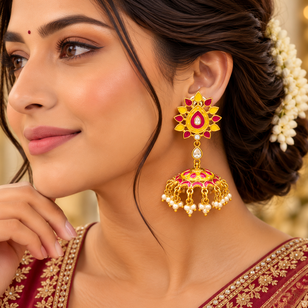 The99Jewel Designer Festive Meenakari Jhumka Earrings