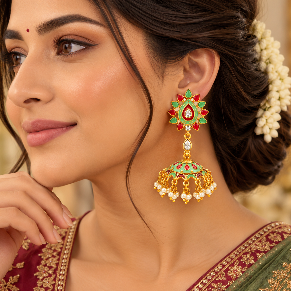 The99Jewel Designer Festive Meenakari Jhumka Earrings