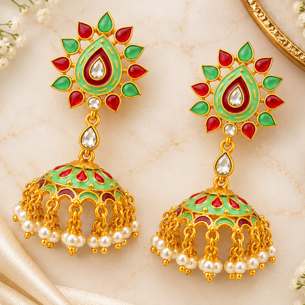 The99Jewel Designer Festive Meenakari Jhumka Earrings