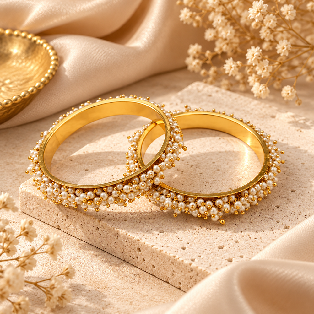 The99Jewel Beautiful Pearl Bangles for Women for Wedding and Celebration Wear