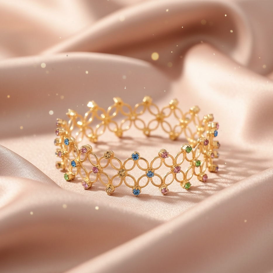 The99Jewel Gold Plated Multi Color Trendy Adjustable / Stretchable Bracelet