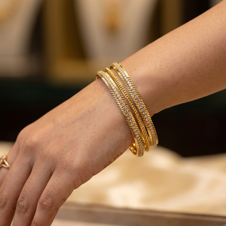 The99Jewel Gold Plated Austrian Stone Bangles Set (Set of 2)