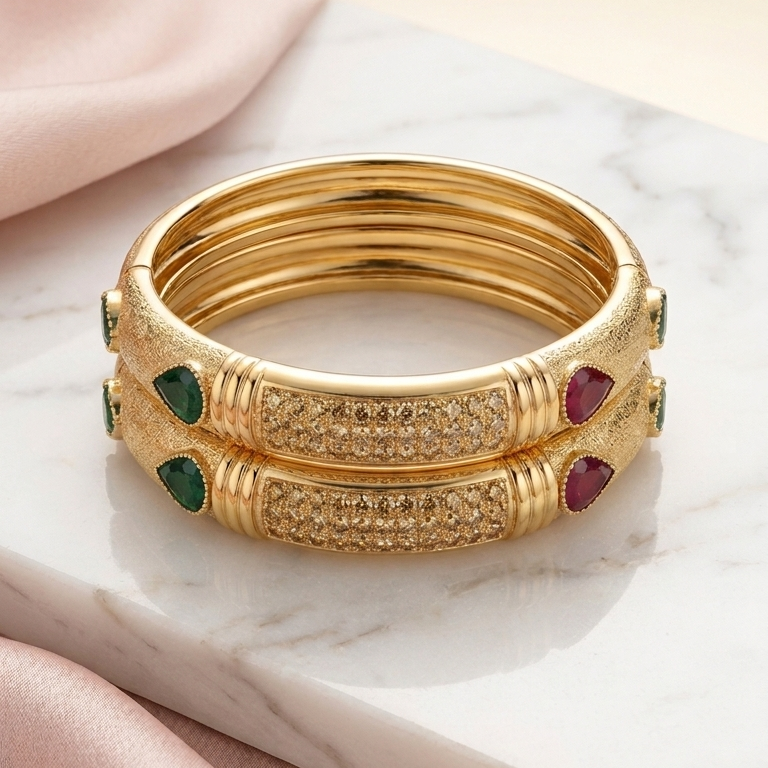 The99Jewel Gold Plated Austrian Stone Meenakari Bangles Set ( 2 Piece In Set )