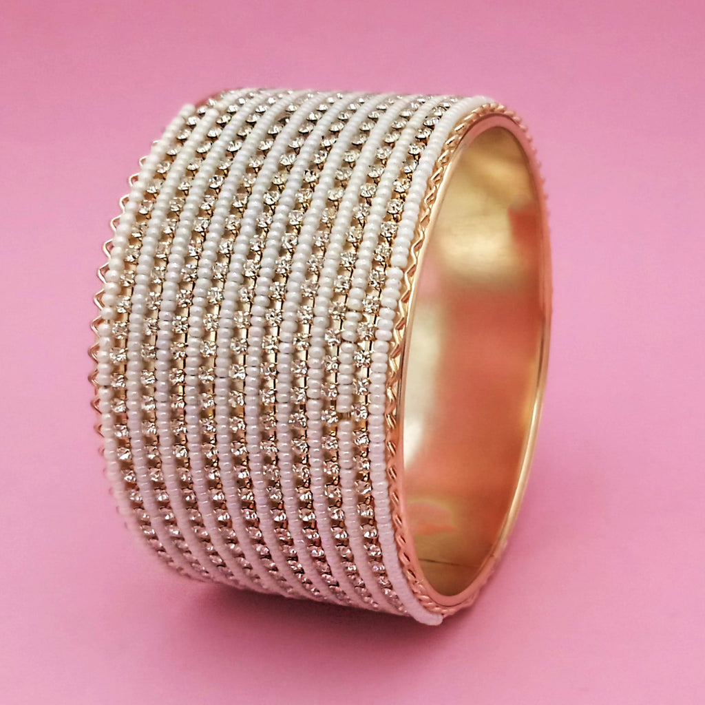 The99Jewel Rose Gold Plated Pearl And Diamond Kada