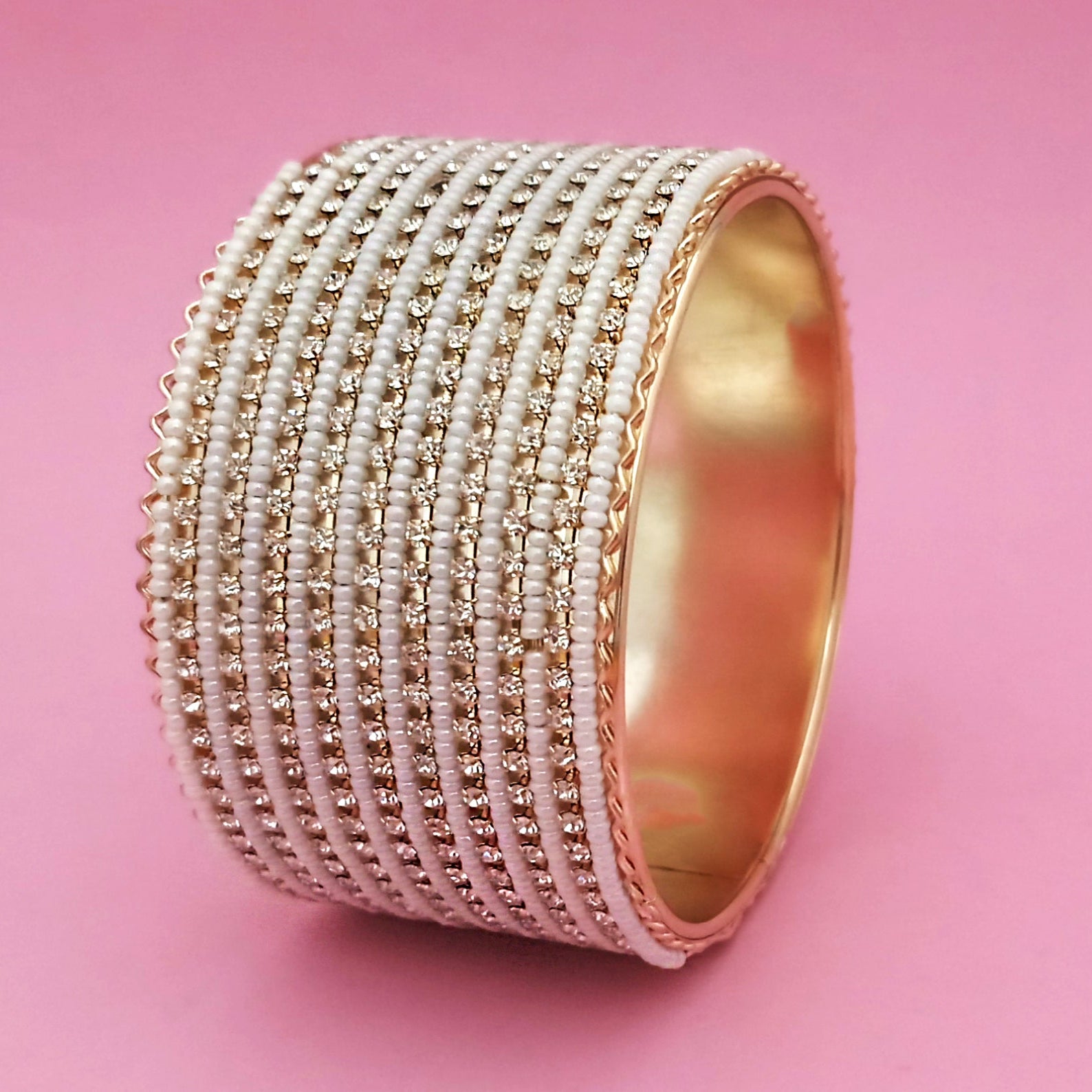 The99Jewel Rose Gold Plated Pearl And Diamond Kada