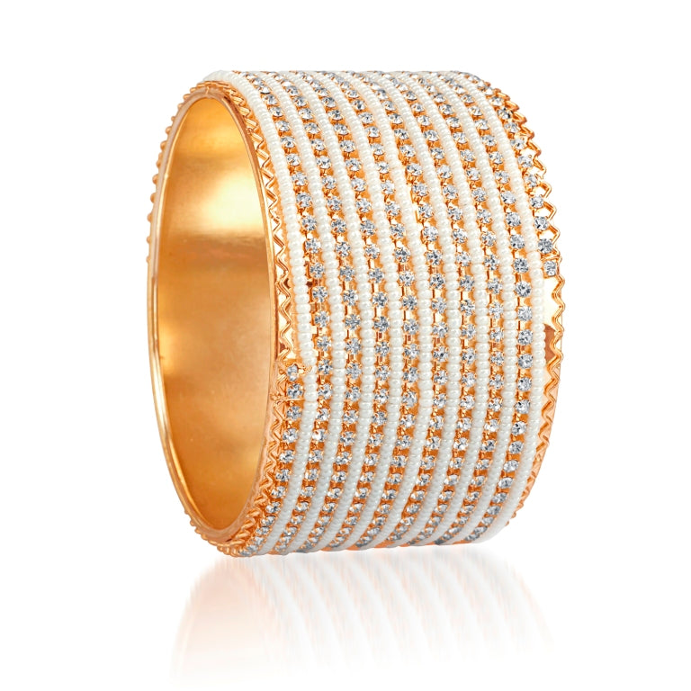 The99Jewel Rose Gold Plated Pearl And Diamond Kada