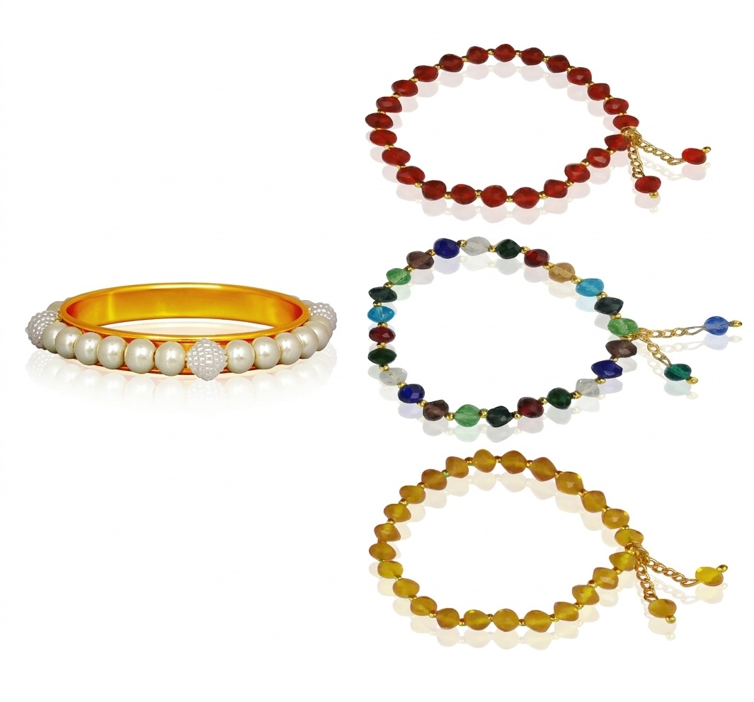 The99Jewel Trendy 4 in 1 Changeable Pearl & Beads Kada