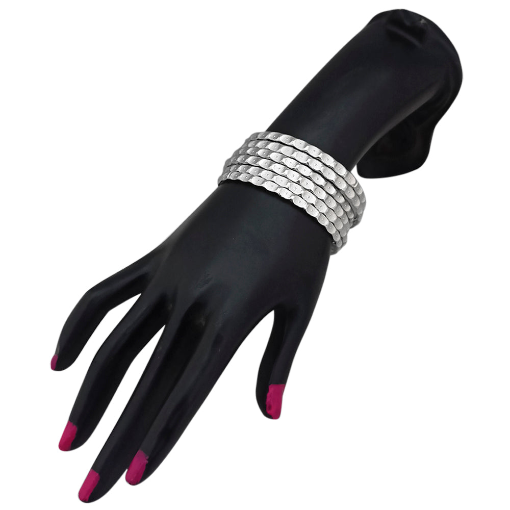 The99Jewel Elegant Silver Textured Bangles Set for Women (6 Piece In a set )