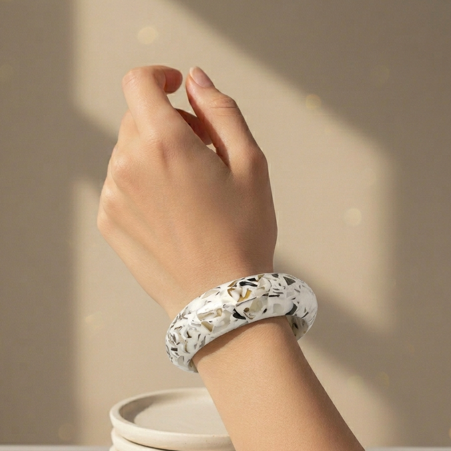 The99Jewel Black & White Color Marble Design Acrylic Kada