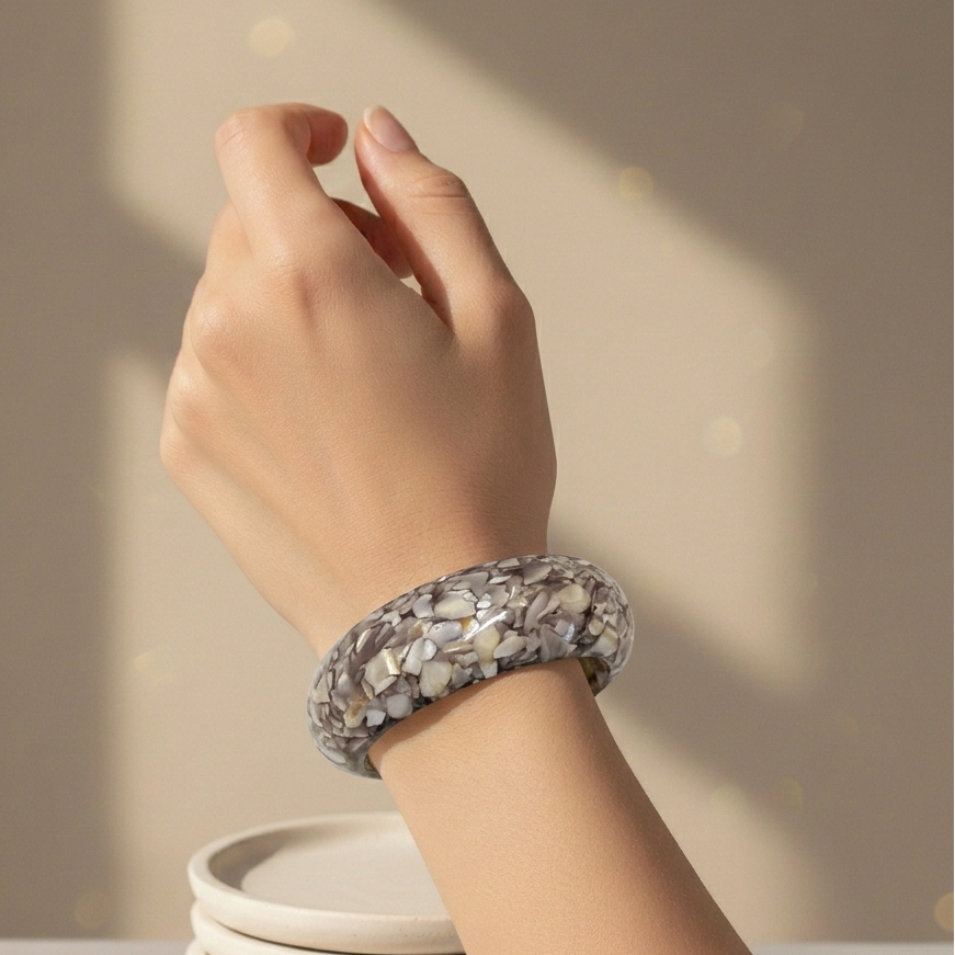 The99Jewel Grey Color Marble Design Acrylic Kada