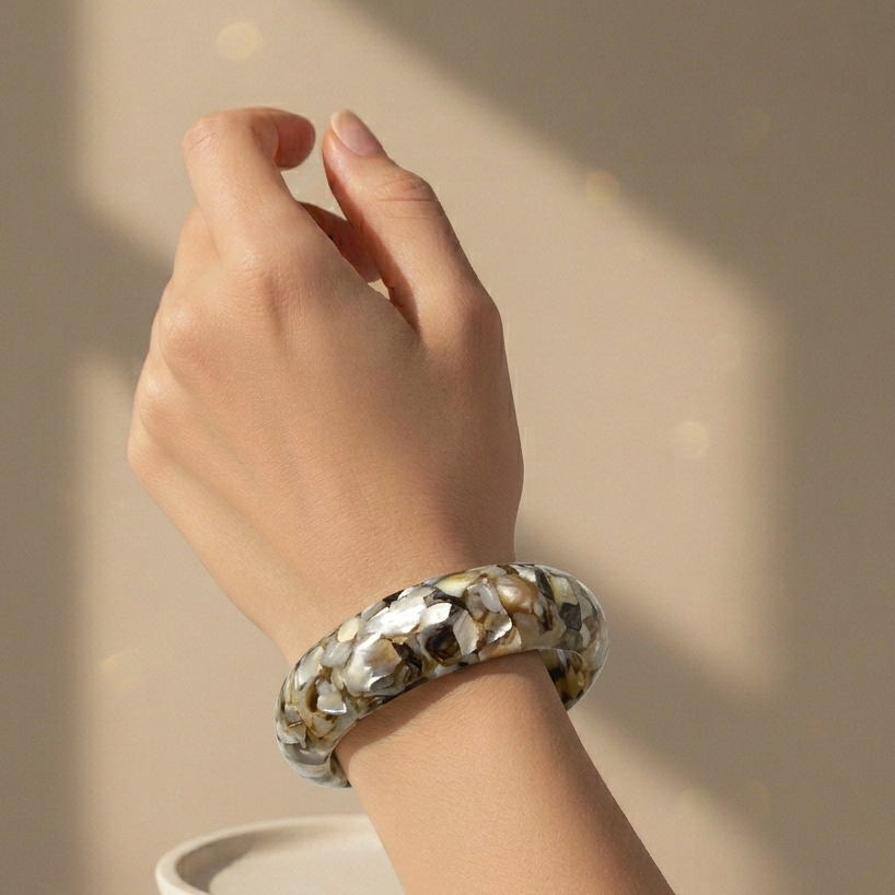 The99Jewel Grey Color Marble Design Acrylic Kada