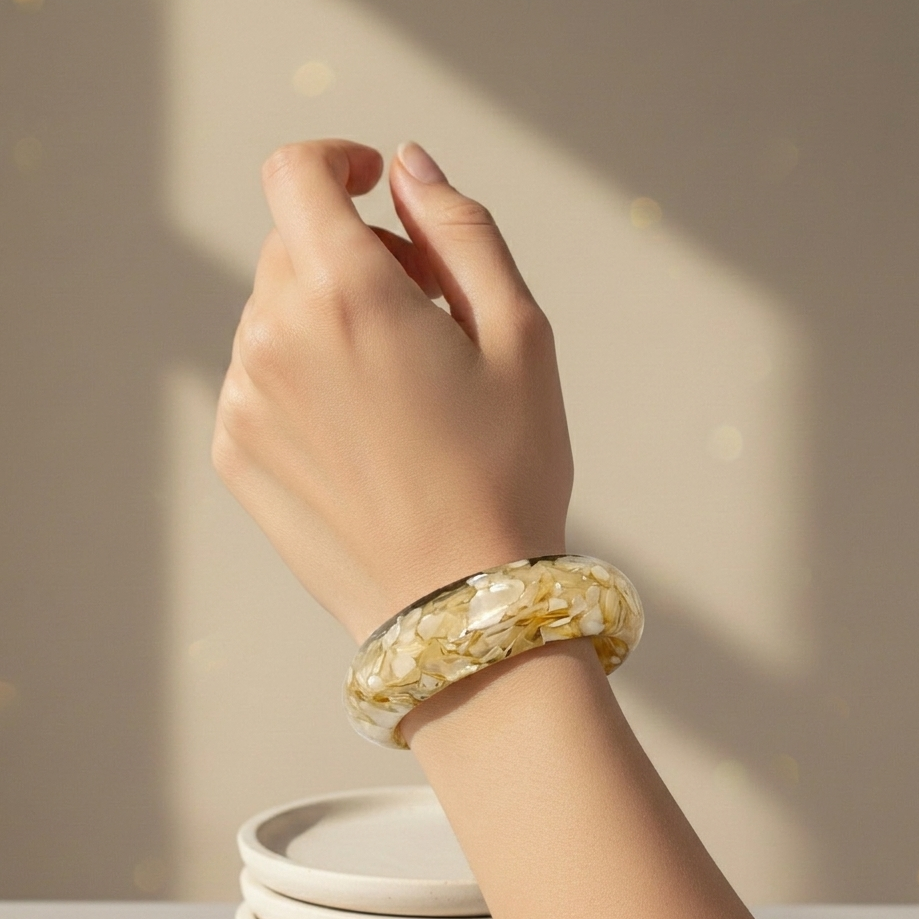 The99Jewel Golden Color Marble Design Acrylic Kada