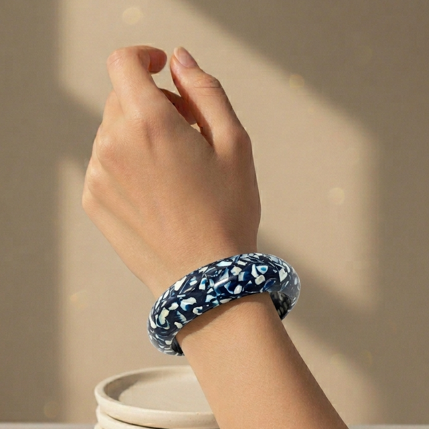 The99Jewel Blue Color Marble Design Acrylic Kada