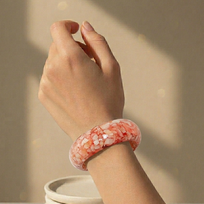 The99Jewel Light Orange Color Marble Design Acrylic Kada
