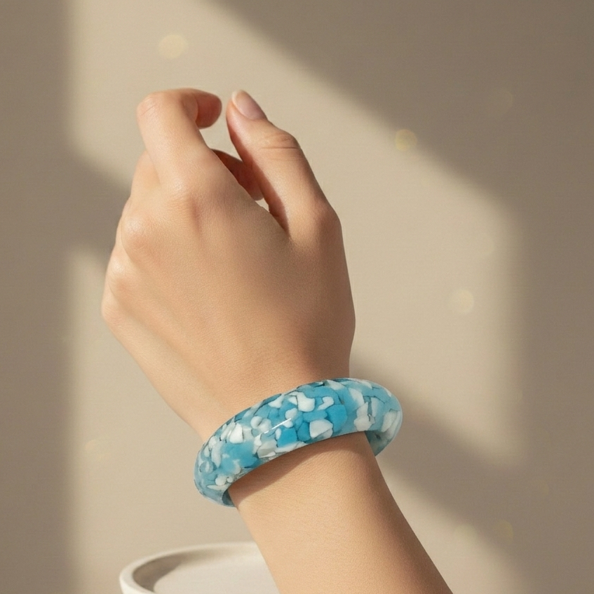 The99Jewel Light Blue Color Marble Design Acrylic Kada