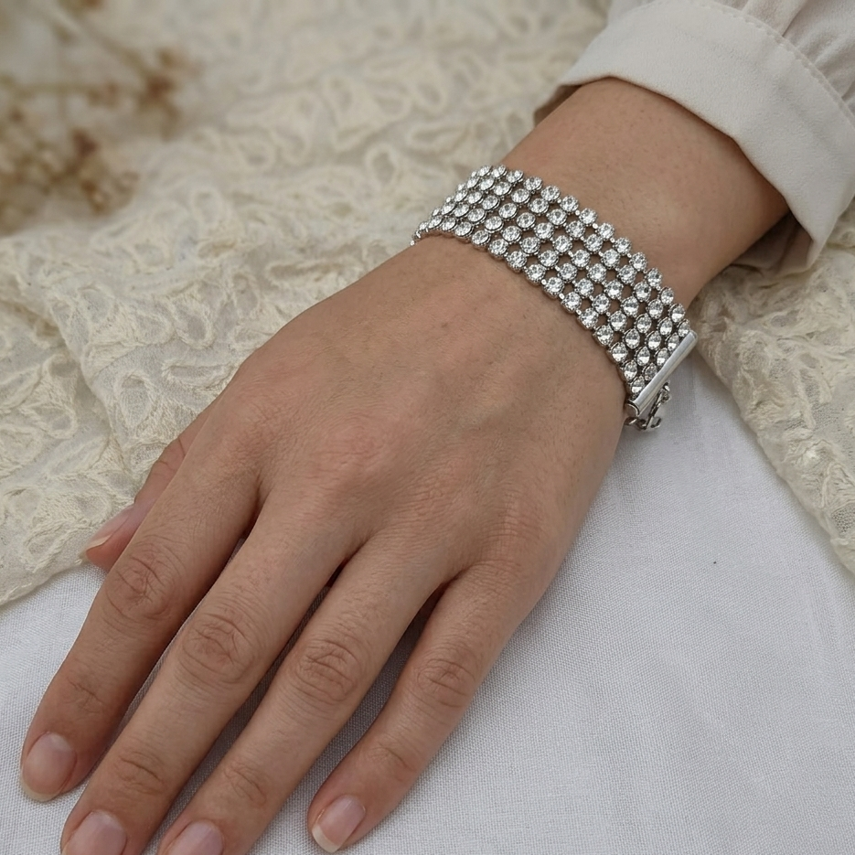 The99Jewel Designer Sparkling Crystal Silver Plated Bracelet