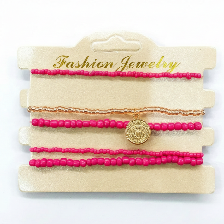 The99Jewel Minimalist Pink and Gold Bracelet Stack Fashion Beads Bracelet Combo