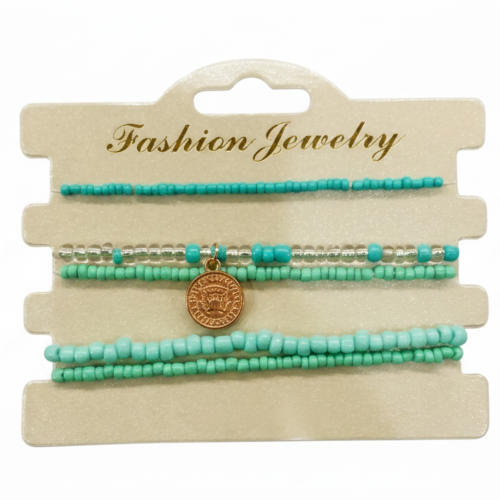 The99Jewel Vintage Coin Charm Beaded Bracelet Set for women