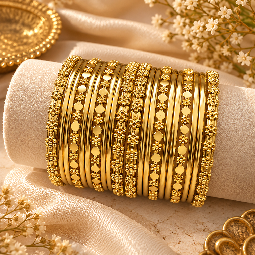 The99Jewel Traditional Gold Plated  Bangles Set For Women (20 Piece In a set )