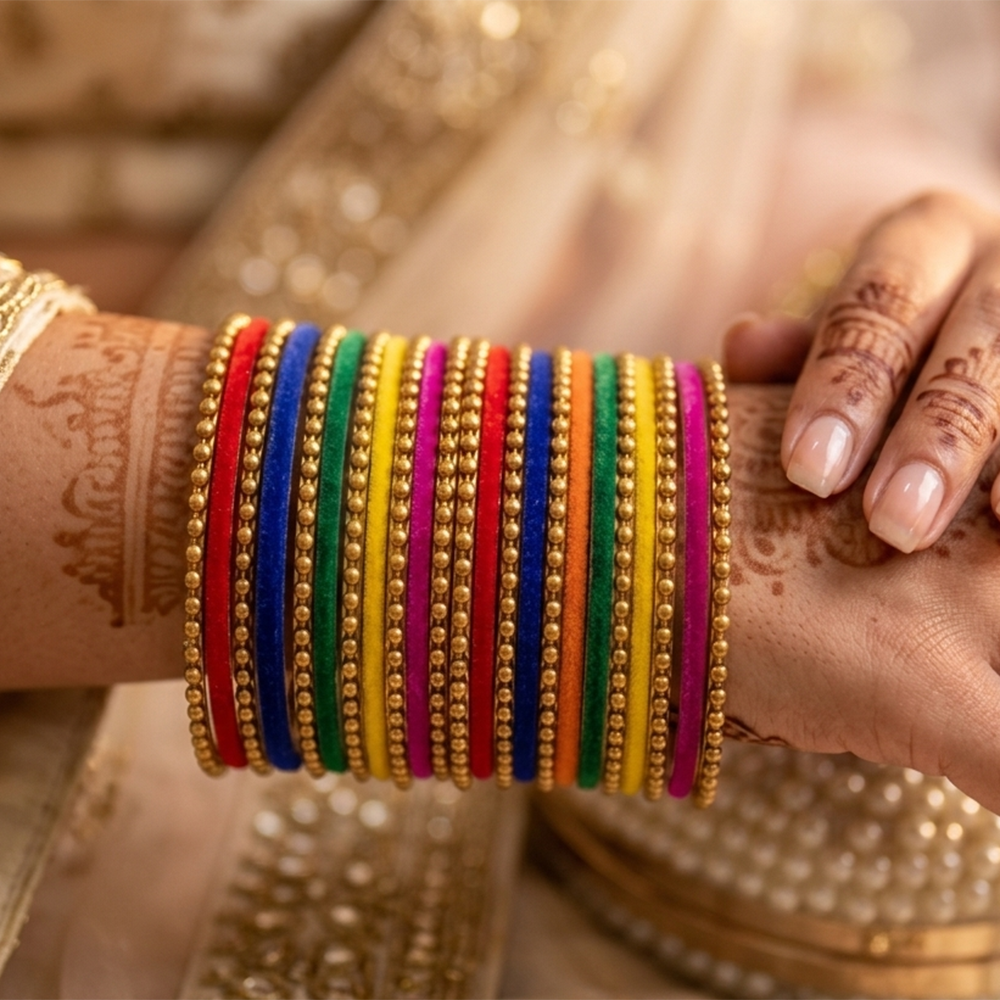 The99Jewel Royal Velvet Bangle Set Premium Ethnic Bangles (26 Piece In a set )