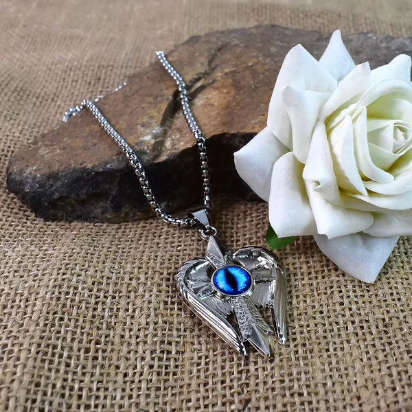 The99Jewel Silver Plated Angel Wings Shield Chain Pendant - 1404612
