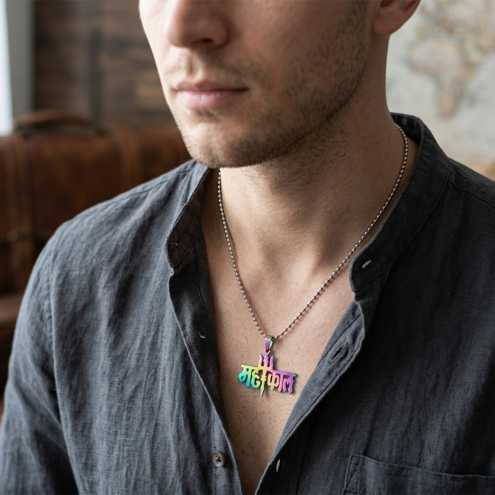 The99Jewel Silver Plated Mahakal Pendant Necklace For Men