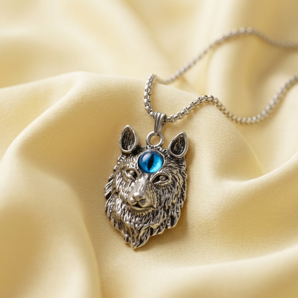 The99Jewel Wolf Head Pendant Necklace with Blue Crystal Eye