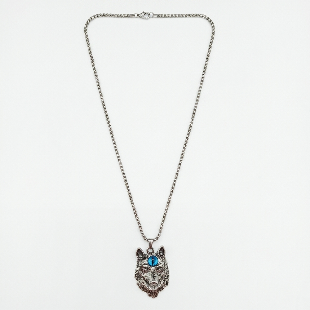 The99Jewel Wolf Head Pendant Necklace with Blue Crystal Eye