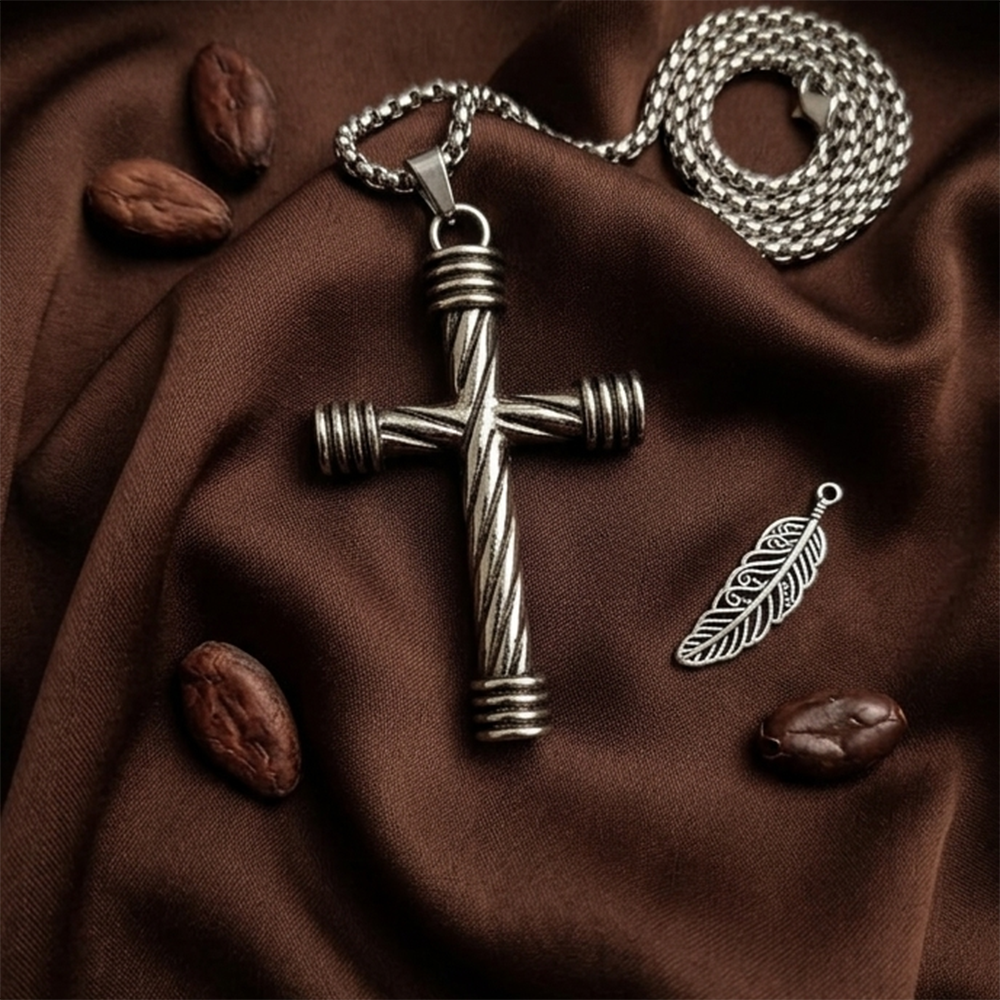 The99Jewel Cross Silver Texture Retro Pendant With Chain