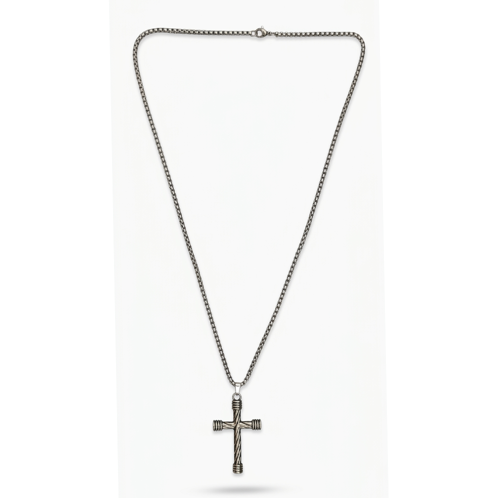 The99Jewel Cross Silver Texture Retro Pendant With Chain