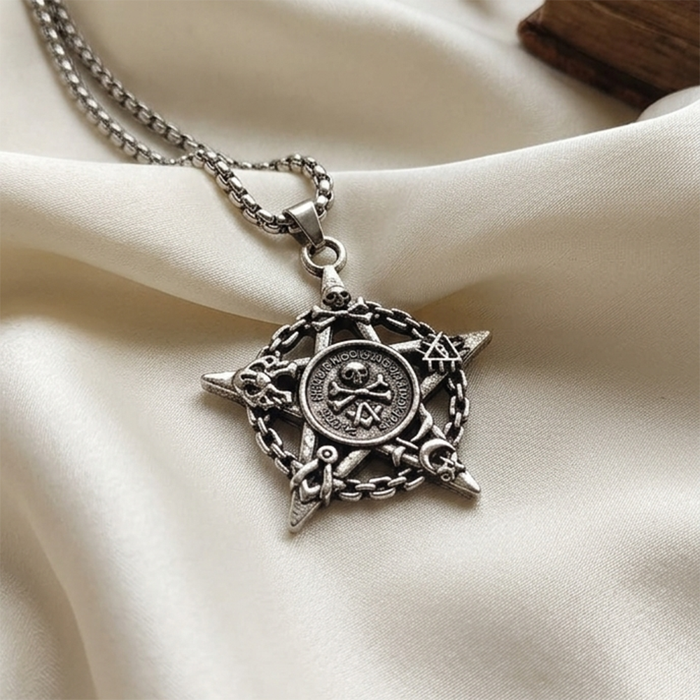 The99Jewel Gothic Skull Pentagram Pendant With Chain