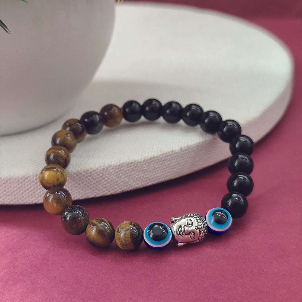 The99Jewel Mindful Harmony Tiger Eye Bracelet with Buddha & Evil Eye Details