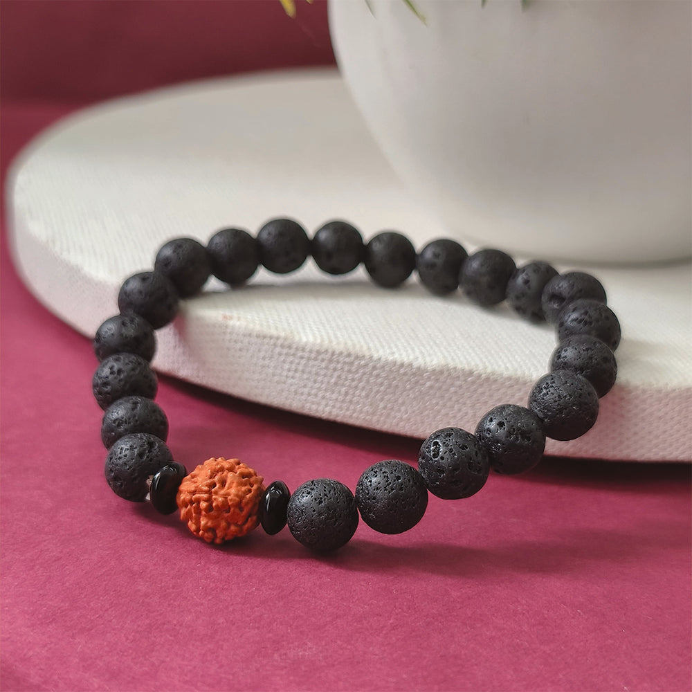 The99Jewel Natural Lava Stone & Rudraksha Beaded Bracelet for Men