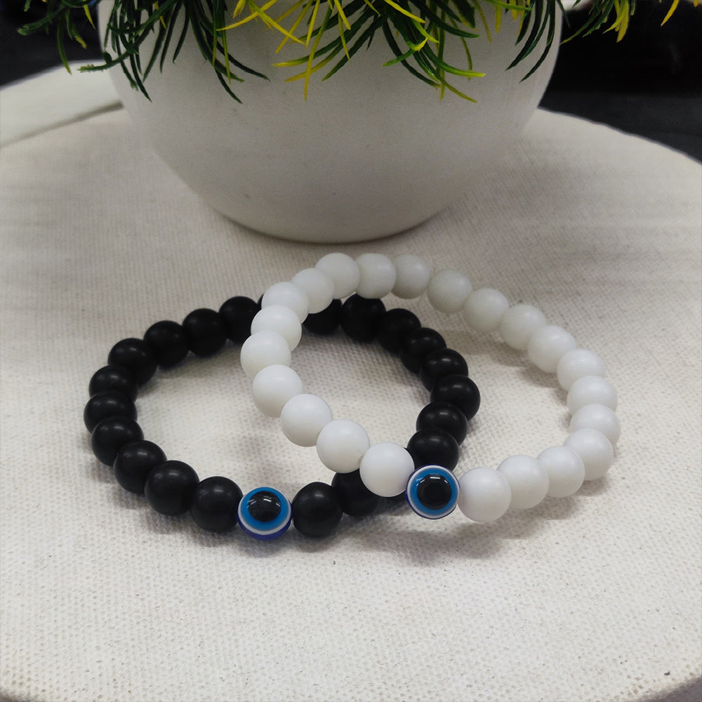 The99Jewel Black And White With Evil Eye Beads Bracelet Combo- 1404726
