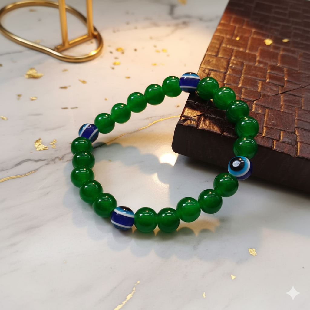 The99Jewel Green Beaded Evil Eye Unisex Bracelet