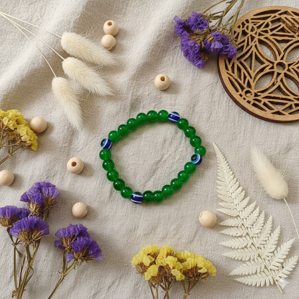 The99Jewel Green Beaded Evil Eye Unisex Bracelet