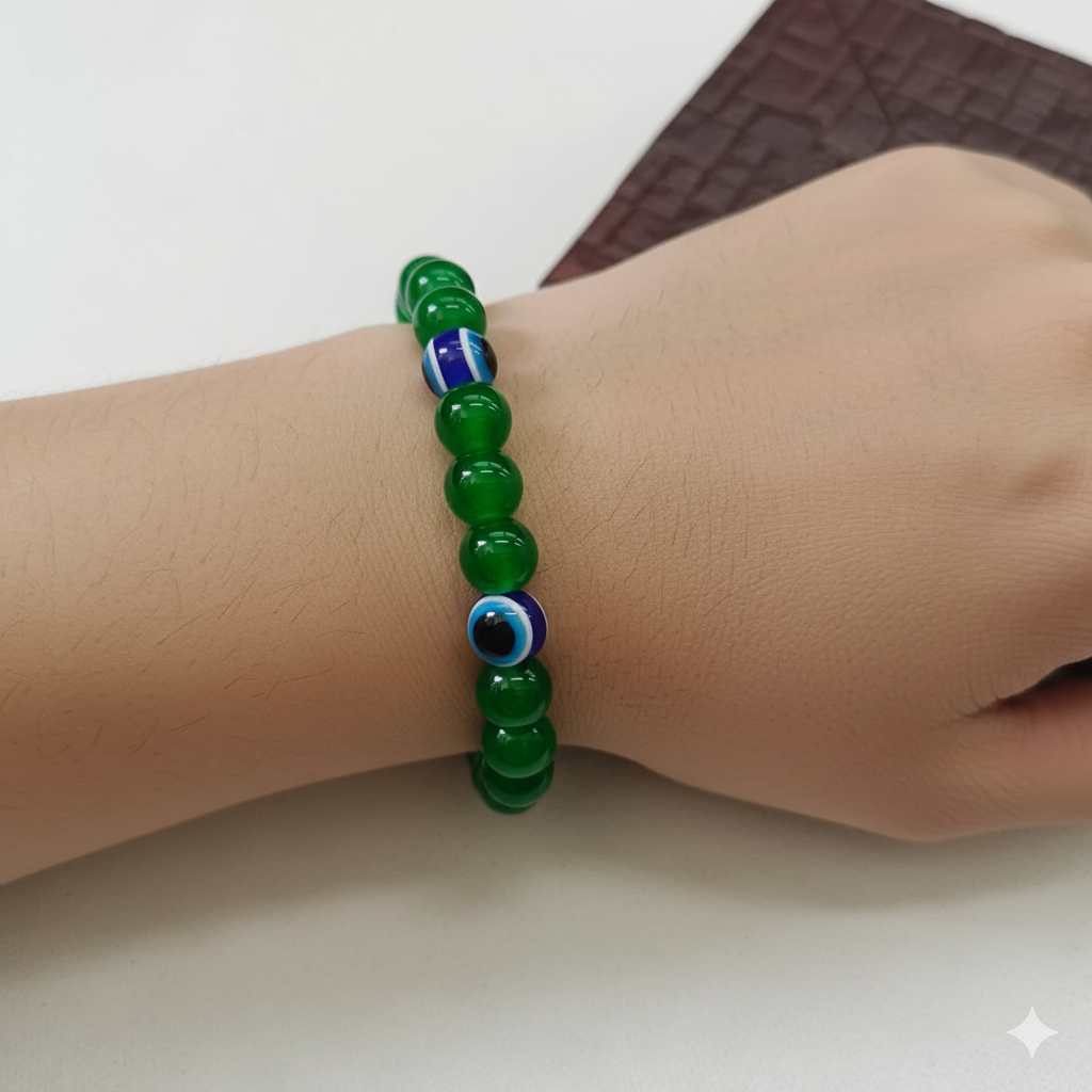 The99Jewel Green Beaded Evil Eye Unisex Bracelet