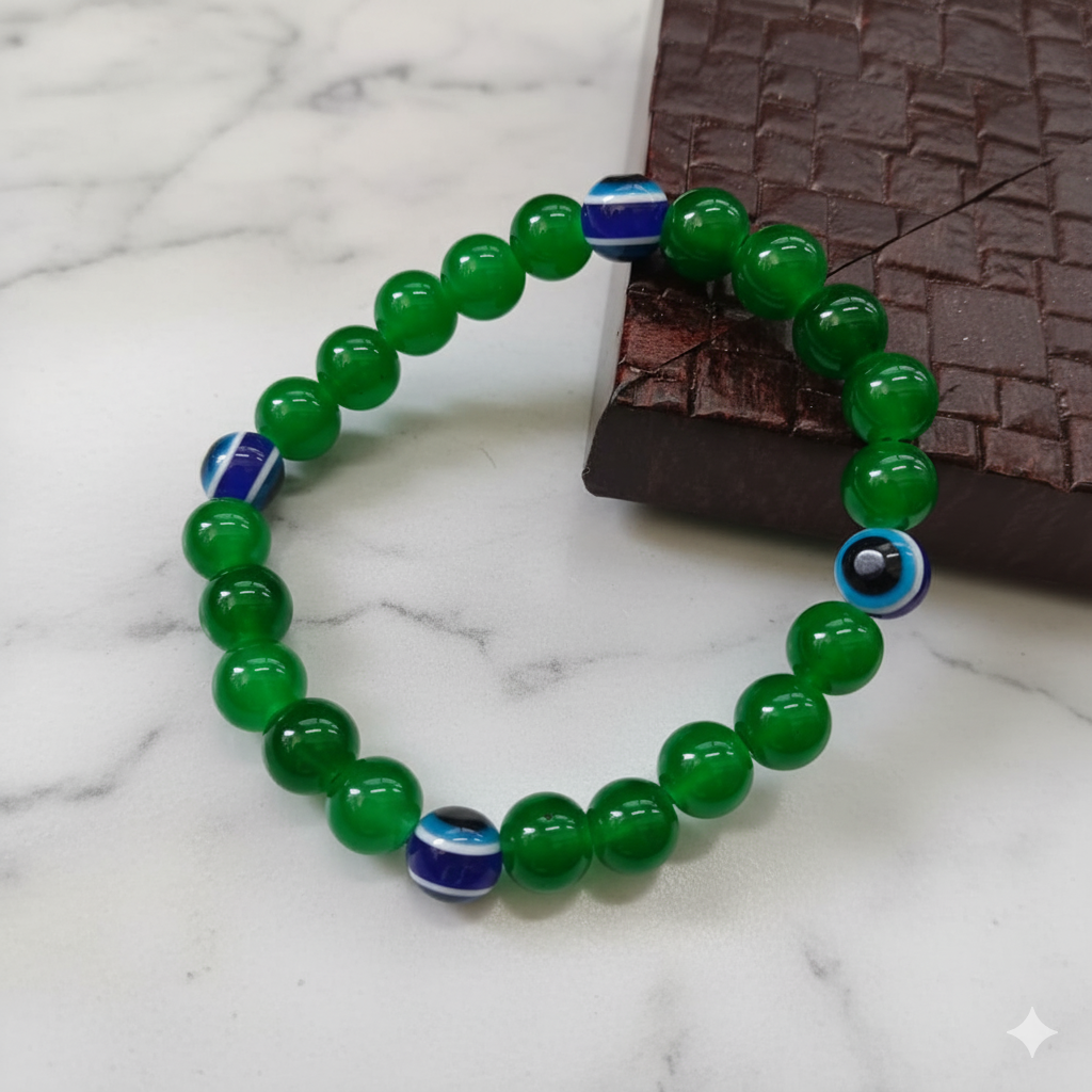 The99Jewel Green Beaded Evil Eye Unisex Bracelet