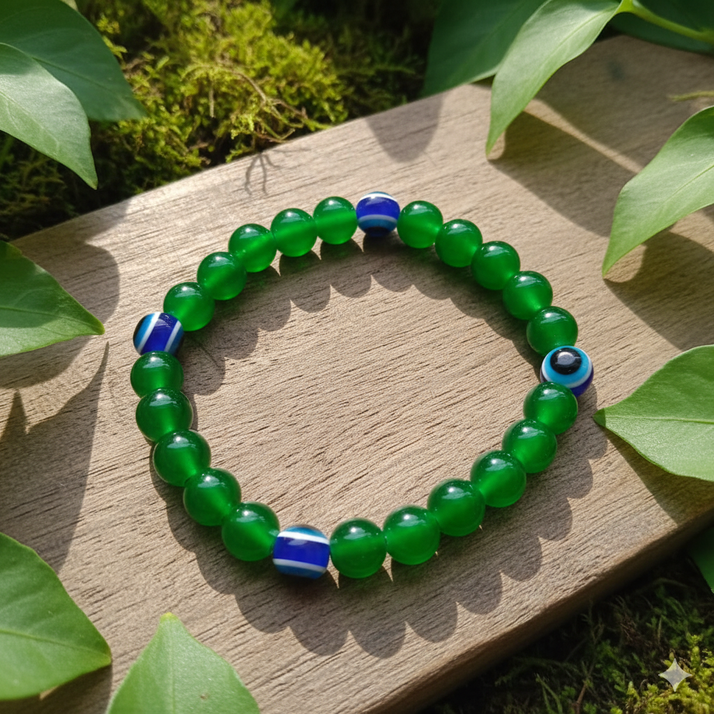 The99Jewel Green Beaded Evil Eye Unisex Bracelet