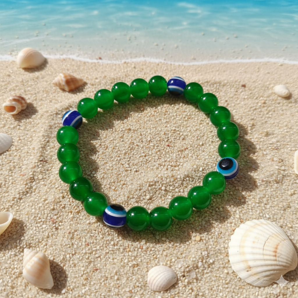 The99Jewel Green Beaded Evil Eye Unisex Bracelet